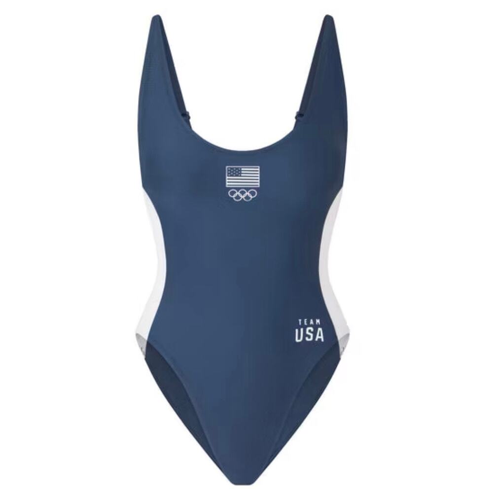 SKIMS Navy and White Team USA One-Piece Swimsuit